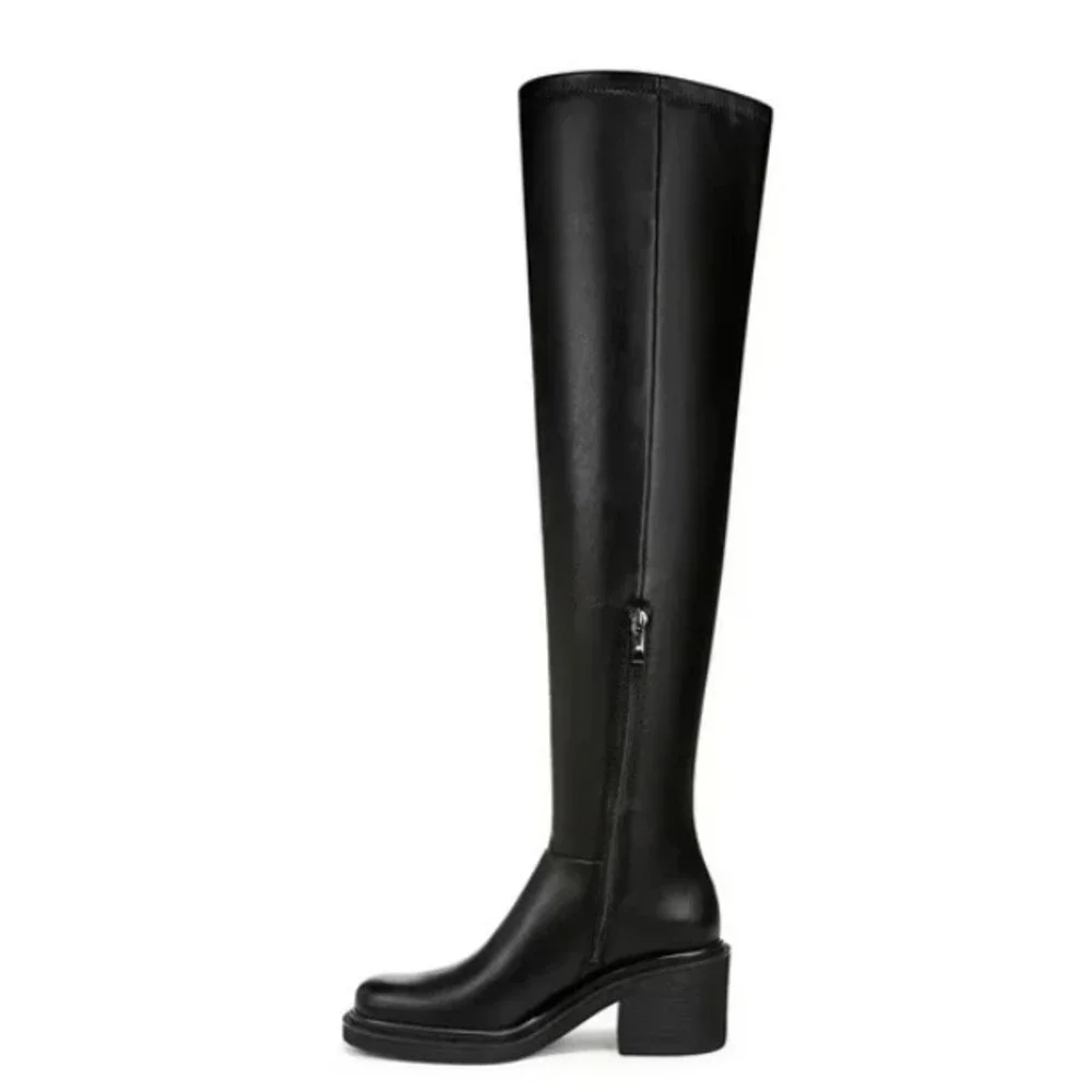 Franco Sarto Kelly Over The Knee Boots Black Chunky Heel‎ Side Zip Women 8.5 NEW